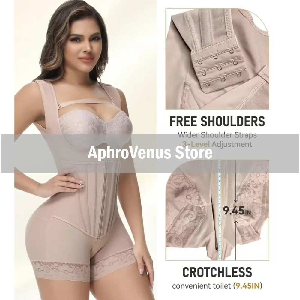 Fajas Open Chest High Compression Bodysuits Women Waist Trainer Steel Bones Supports Waist Shaping Jumpsuits Flat Belly Sheath