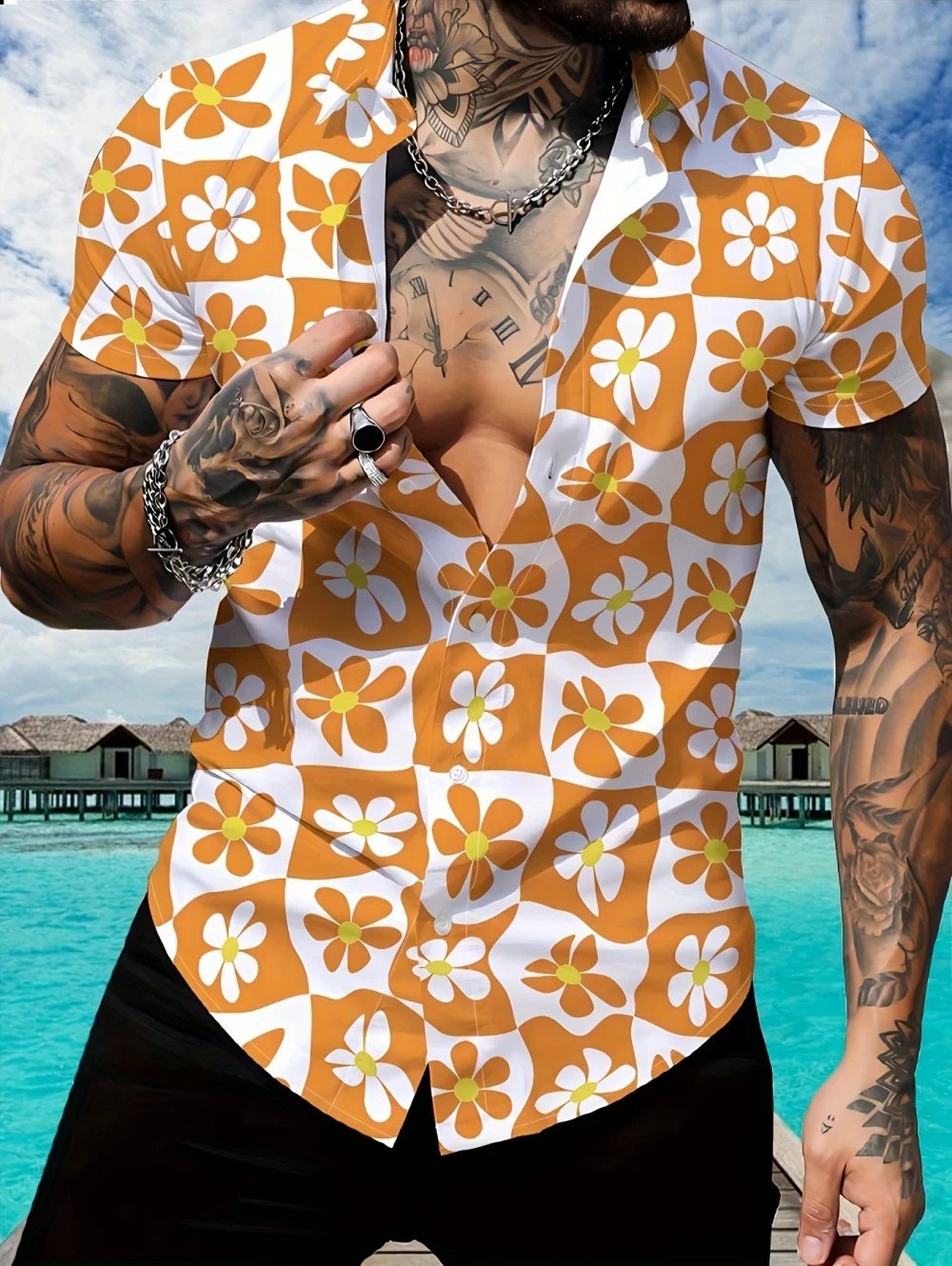 Men's Casual Short Sleeve Button-Up Shirt Vibrant Floral Print Summer Lightweight Fashion Beach Outdoor Activities Men's Shirts