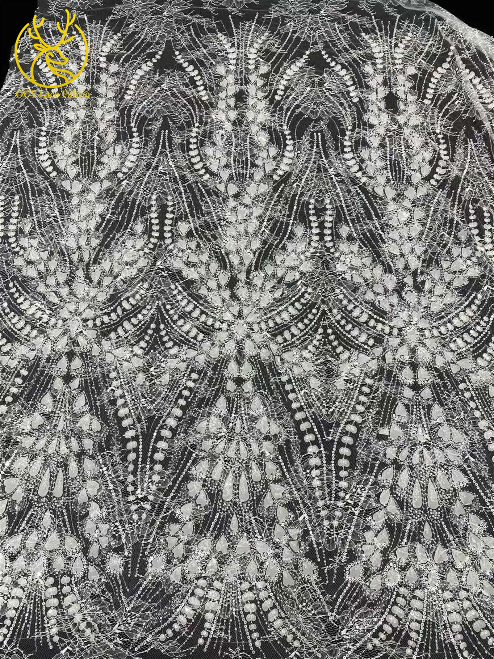 Eleganter Nigerianischer Bestickter Pailletten-Spitzenstoff 2026 Hochwertiger Afrikanischer Französischer Perlen-Spitzenstoff für Damenkleider Nähen – Detail 20