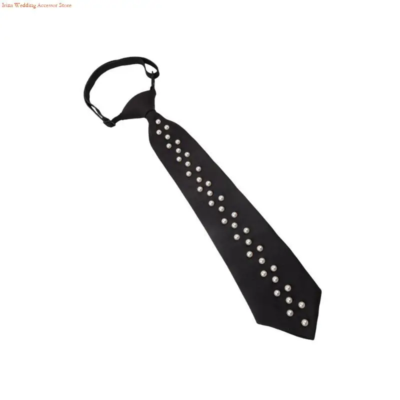 G92D Artificial Pearls Tie Luxurious Necktie Music Festival Neck Tie for Stage Shows