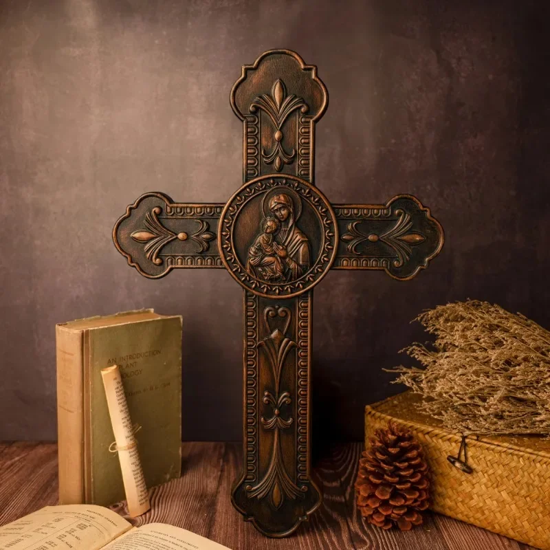 

Virgin Mary Holding Baby Jesus Cross, Wood Carving, Birth of Jesus Christ, Religious Figure, Catholic Wall Cross, Christmas Gift