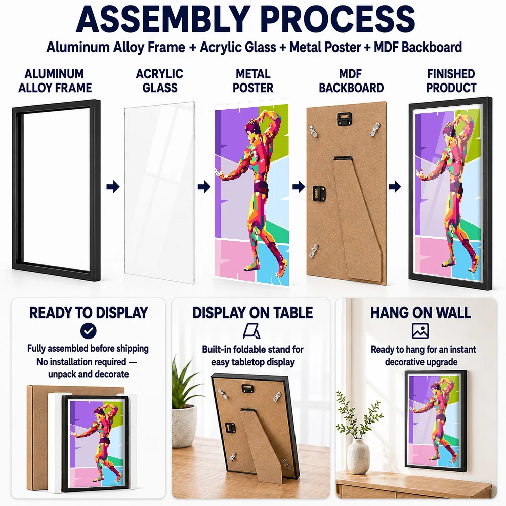 Arnold Schwarzenegger Framed Aluminum Metal Poster Customized Photo Modern Motivational Style Wall Art For Studio Fitness Gift