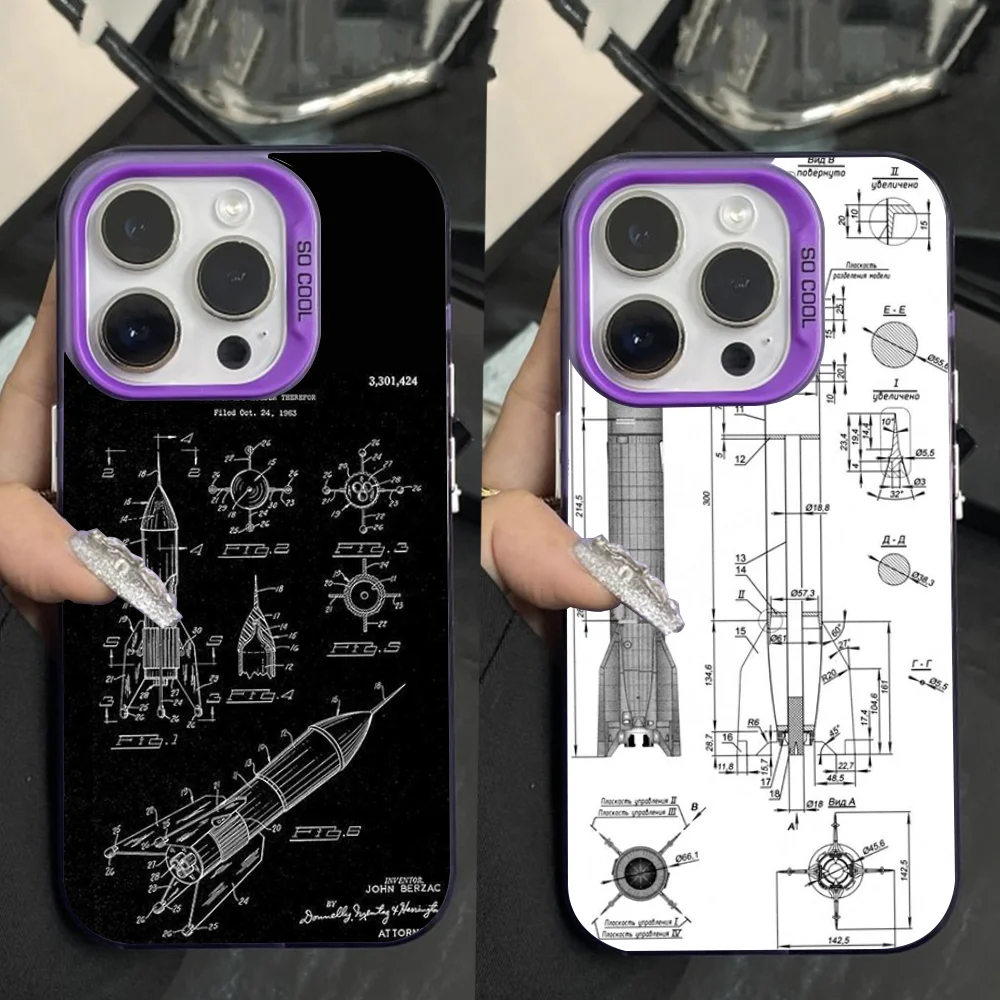 

Space Rocket Launcher Blueprint Phone Case For iPhone 16,15,14,13,12,11,Pro,Max,Plus,Mini,XS Anti Fall Purple Matte Hard Bumper