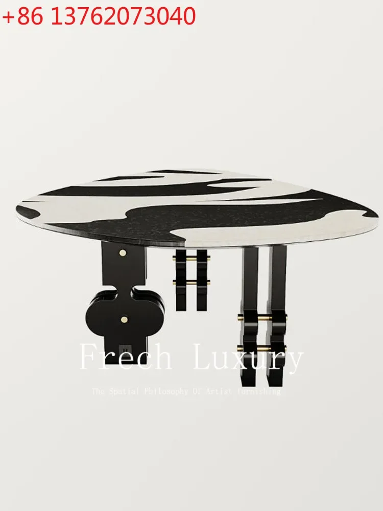 Medieval designer style hand-painted special-shaped irregular solid wood dining table Italian minimalist geometric dining table