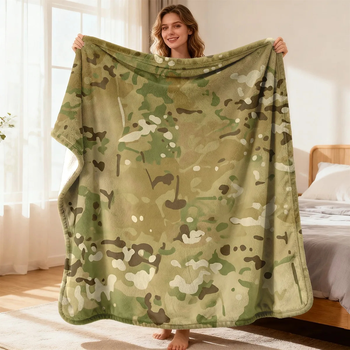 Camouflage Digital Print Flannel Blanket Non- Polyester Fabric All-Season Charm Style Soft and Comfortable Multi-Purpose Nap Thr