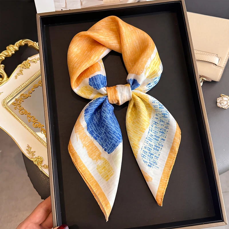 

Fashion Silk Square Scarf Lightweight UV Protection Hijab Color Block Graffiti Bandana Summer Beach Travel Shawl Headband