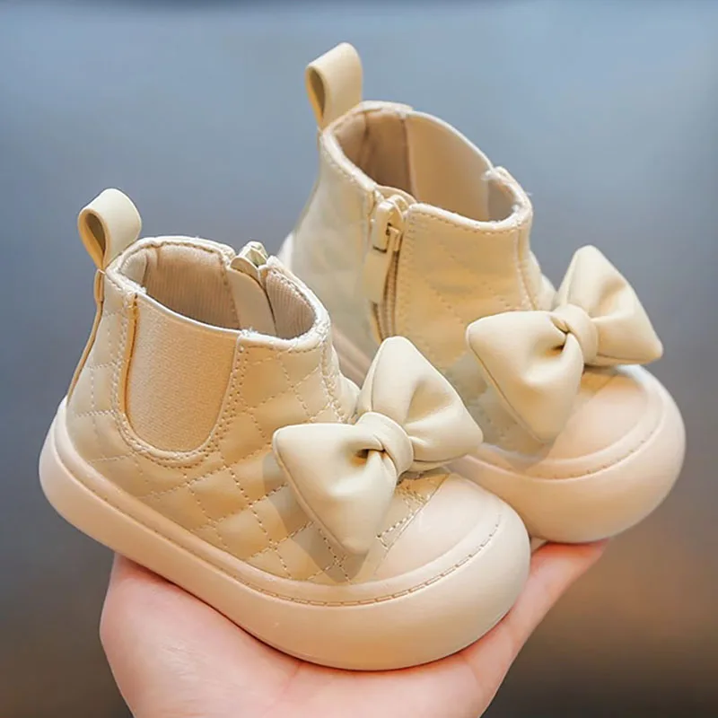 Baby Girl\'s Winter Boots Korean Style Cute Bow Plush Boots Autumn Winter Toddler Shoes Soft-soled First Step Boots For Girls