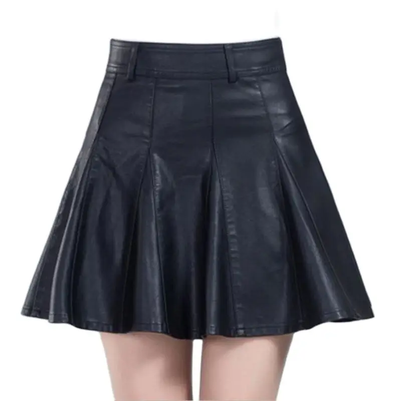 

Woman High Pu Falda Pu Jupe Lady Lined Jupe Female Spring Hot Sale A-line Skirts Autumn Hot Sale Above Knee Leather Slim Skirt