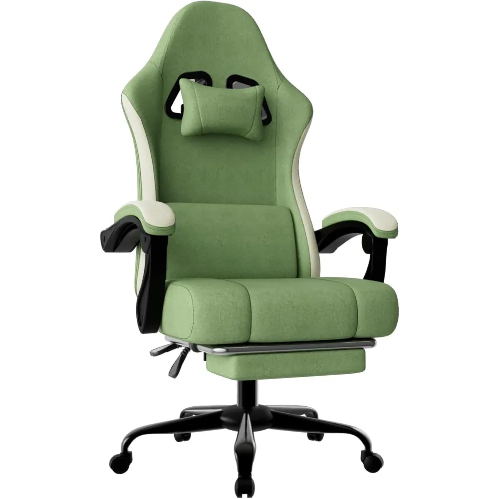 

Ergonomic Gaming Chair with Pocketed Spring Cushion, Breathable Fabric Computer Chair with Footrest, Adjustable Lumbar Support V