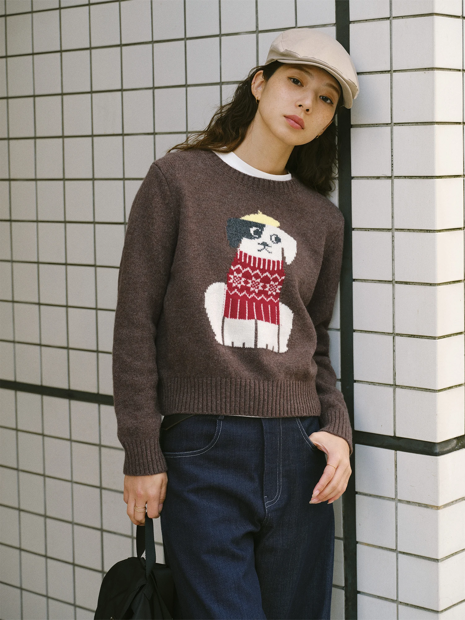 

Уютный зимний шерстяной свитер с дизайном «Веселая маленькая собачка», полная шерсть, мягкий вязаный круглый свитер Ne Long Sve, женский модный свитер для поездок на работу