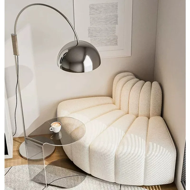 French cream style small apartment bedroom corner living room corner module sofa, corner fabric leisure sofa