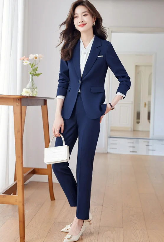 Blue suit set, new style, manager's work clothes, high-end formal wear, professional temperament, suit coat