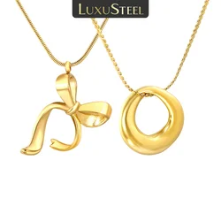 LUXUSTEEL Irregular Circular Shape Pendant Necklace Stainless Steel Bowknot Female Necklace Geometric Chain Pendant Jewelry Gift