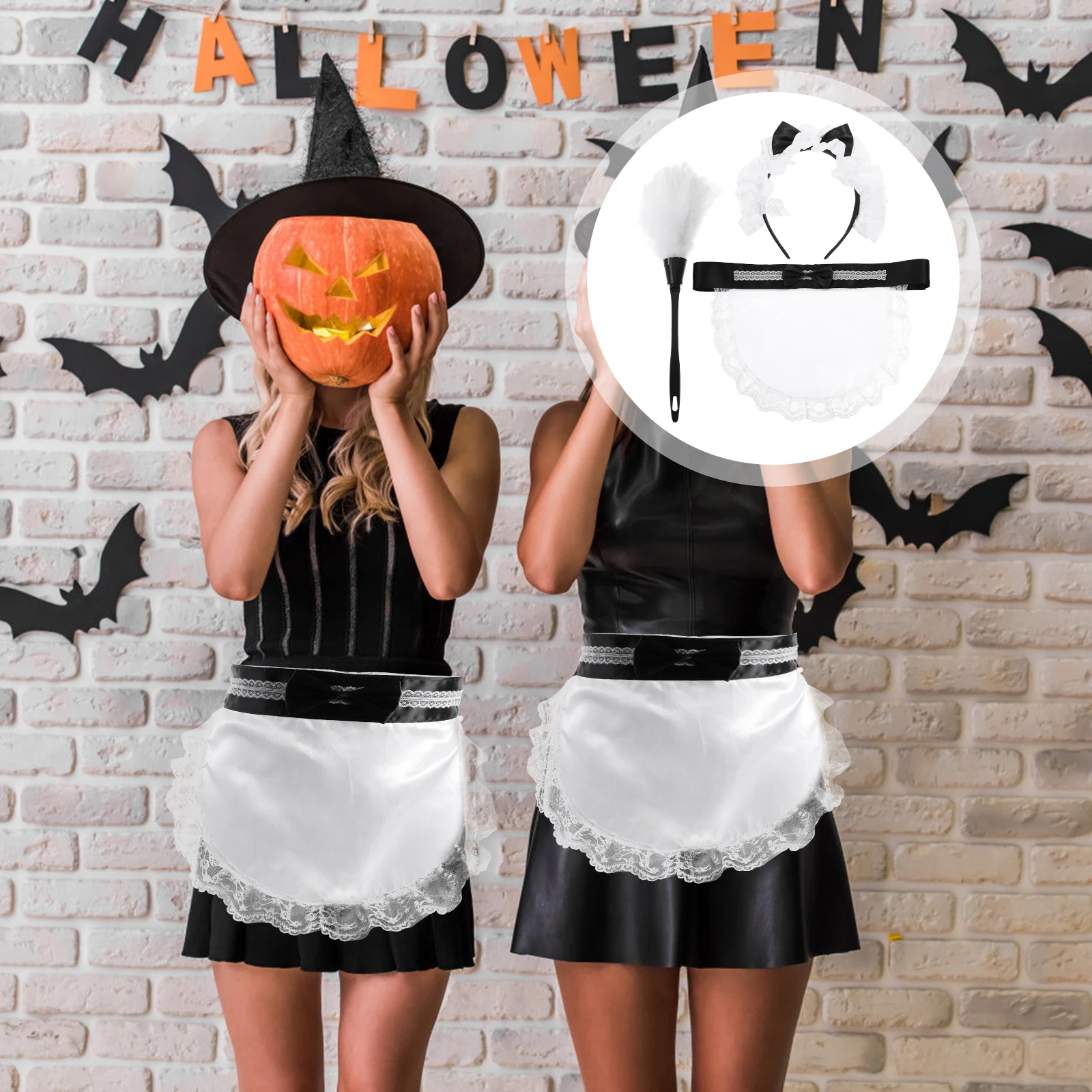 

Maid Role Play Lace Bow Outfit Clothing Set Apron Prop Outfit With Duster Cosplay Costumes Maid Uniform Role Play Accessories