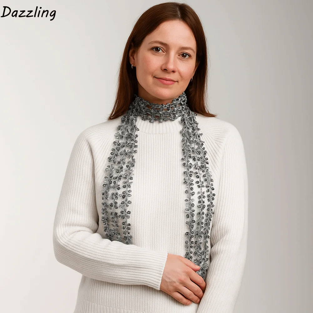 

Neck Wrap Sequins Sequin Scarf Flower Shape Tassel Belly Dancing Scarf Hollow Thin Waist Chain Party