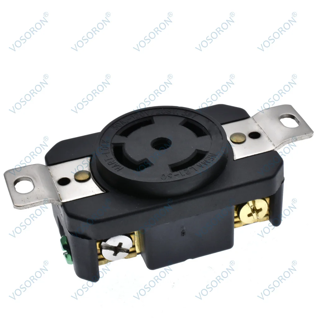 Black American 30A 120V-208V NEMA L21-30R US 4-hole Flush Mount Industrial Locking Grade Receptacle