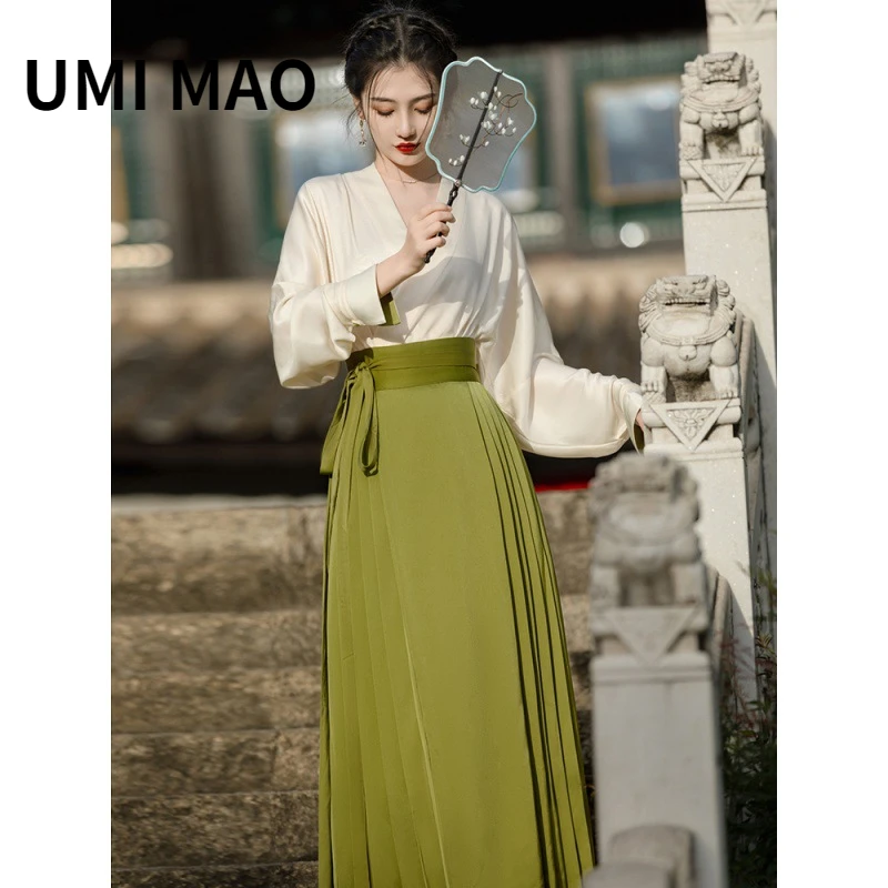 

UMI MAO New Chinese Style Improved Han Horseface Skirts Beautiful Milk Fufu Spring Women's Two-piece Set In 2023 Skirt Femme