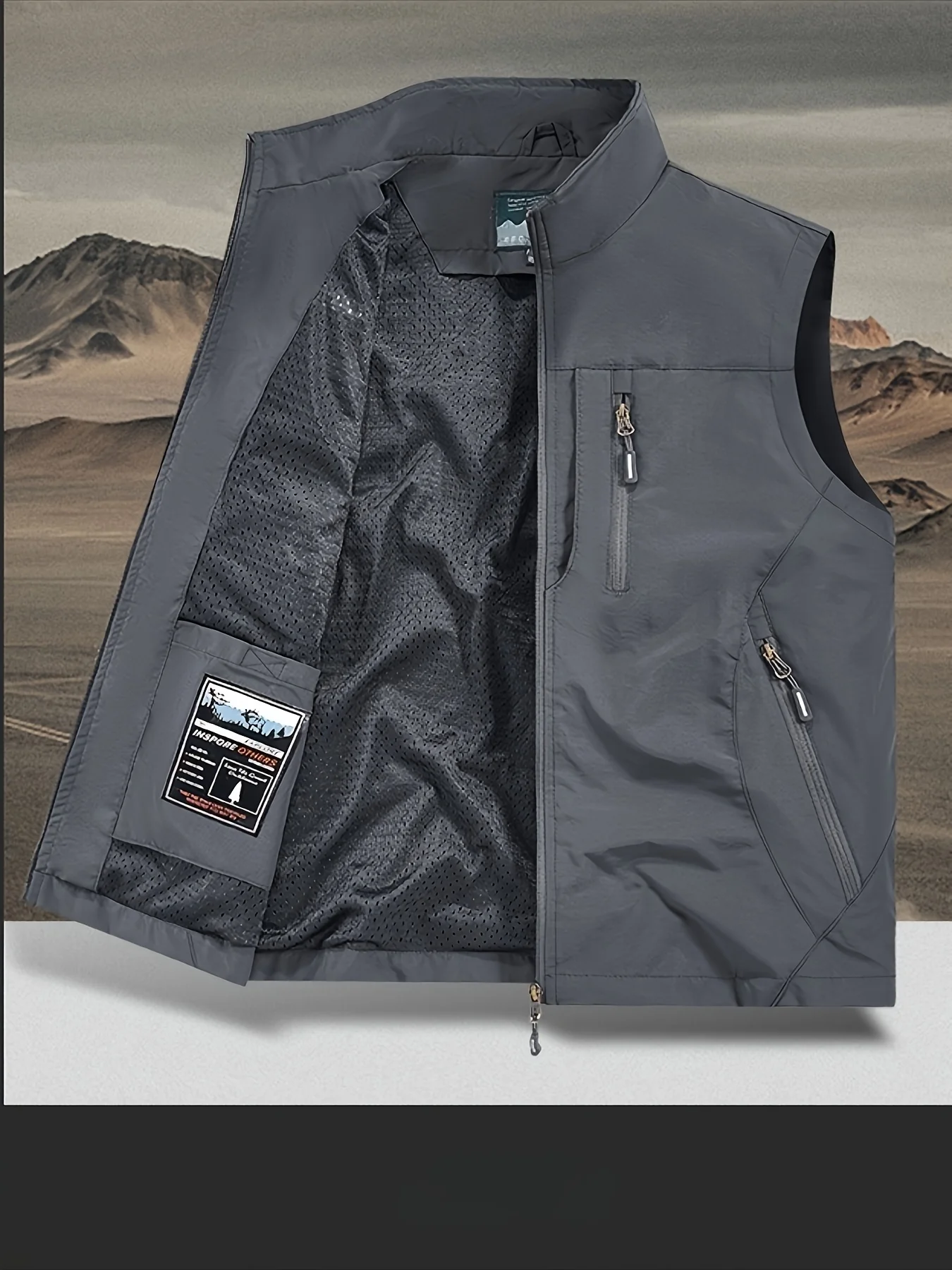 Biker-Weste mit Herren-Freizeit-Outdoor-Sportjacke, atmungsaktiv, modisch, zum Angeln, ärmellos, Damen-Westen, taktisch – Detail 6