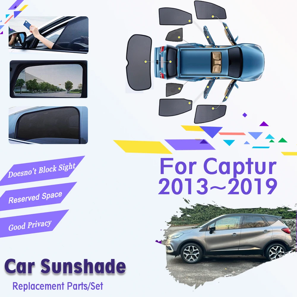 Car Coverage Sunshades For Renault Captur J87 2013~2019 Black Mesh Net Visors Sun Shade Anti-UV Cover Sunshield Auto Accessories