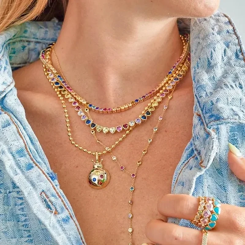 

New High Quality Rainbow Colorful CZ Round Sweater Chain Choker Long Y Lariat Sexy Women Fashion Delicate Necklaces Jewelry