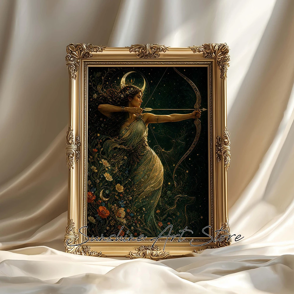 Art Nouveau Artemis Poster Greek Goddess Wall Art Vintage Artemis Shoot An Arrow Poster Canvas Painting Wall Pictures Home Decor