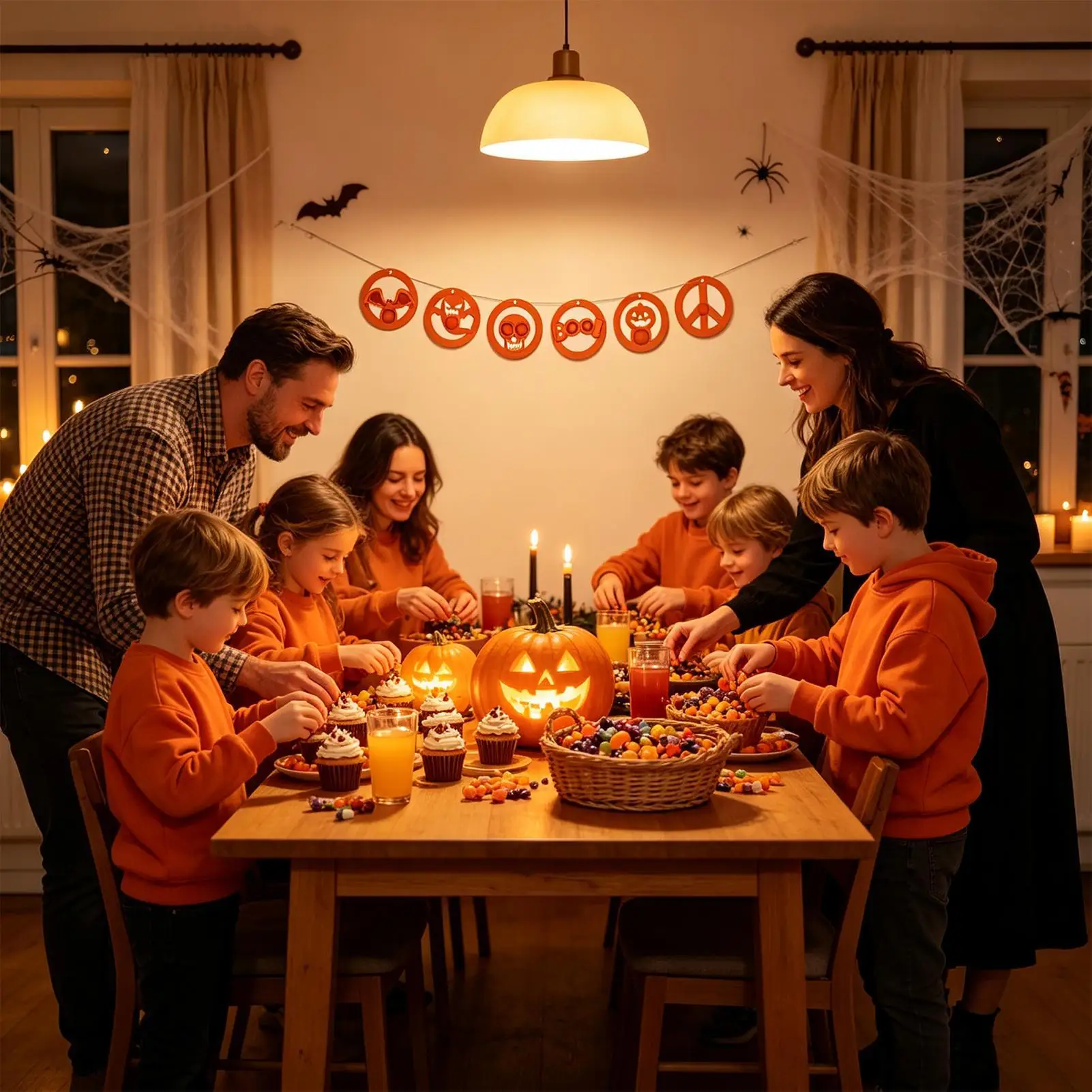 Halloween Banner Decorations Pumpkin Ghost Skull Bat Decoration Mantle Banner Garland For Wall Ceiling Window Fireplace Doorway