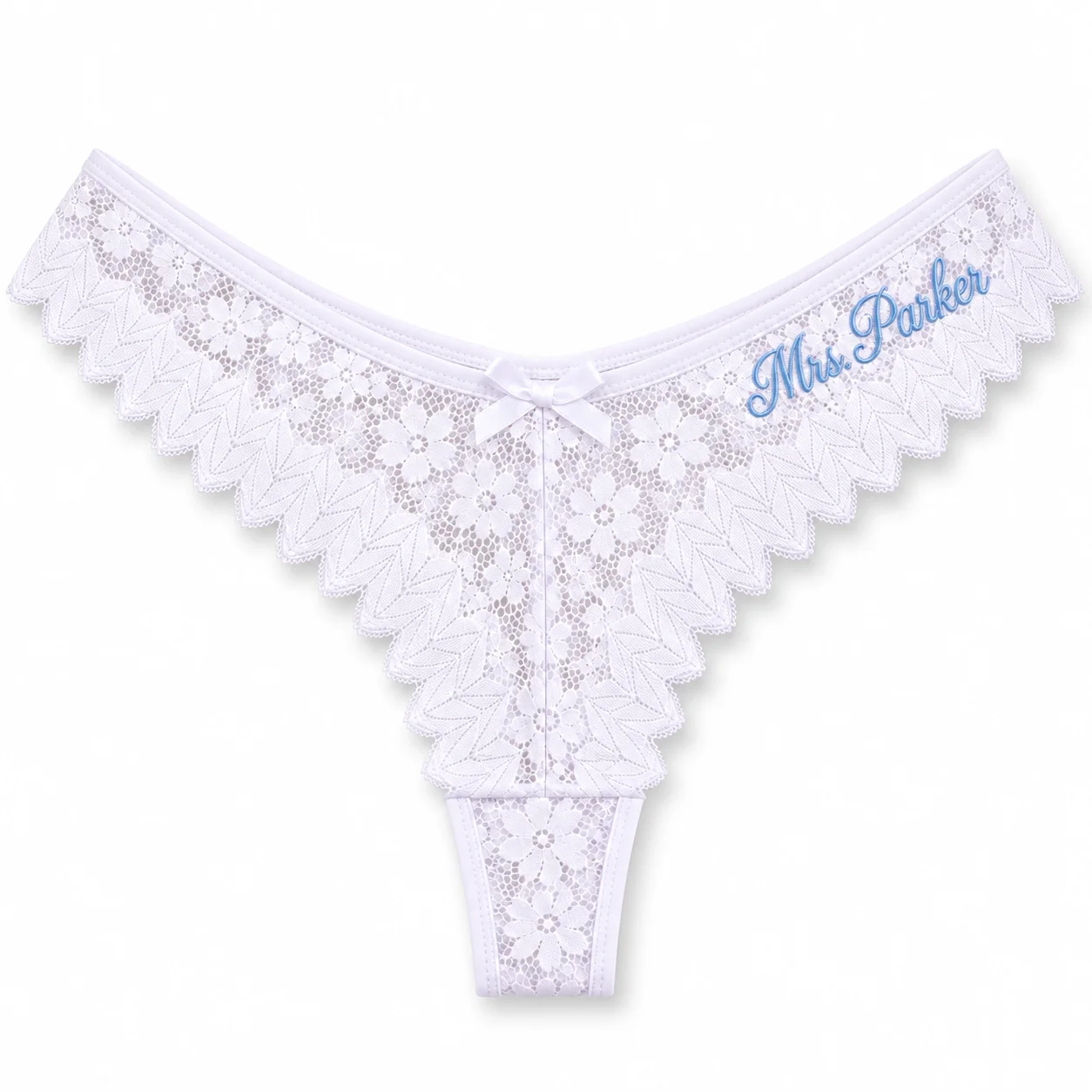 Custom Name Embroidered Lace Thong Panties for Women Personalized Bridal Underwear Wedding Honeymoon Gifts for Bride