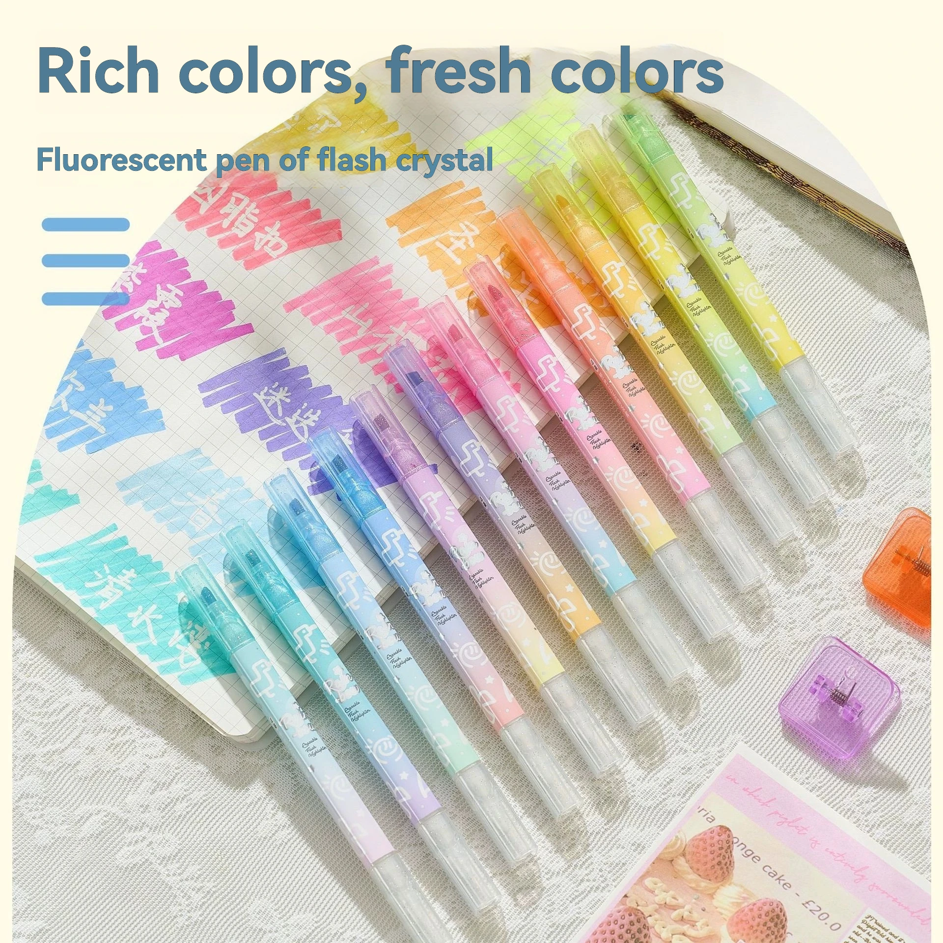6/12 Farben Kawaii löschbarer Glitzer-Textmarker, Meißelspitze, Textmarker, Sammelalbum, bemalt, Schreibwarenzubehör – Detail 8