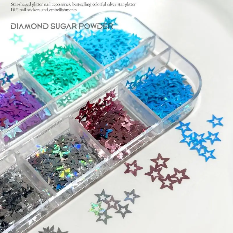 12 Grids Star Sequin Five-pointed Star Colorful Nail Art Charm Sparkle 3D Nail Rivet Nail Decor DIY Manicure Accessories