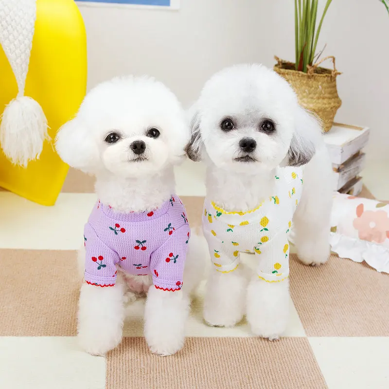 Puppy Summer Clothes Dog T Shirts for Small Dogs Chihuahua Vest Bichon Dog Undershirt Luxury Dog Sweatshirt Cherry Print Apparel