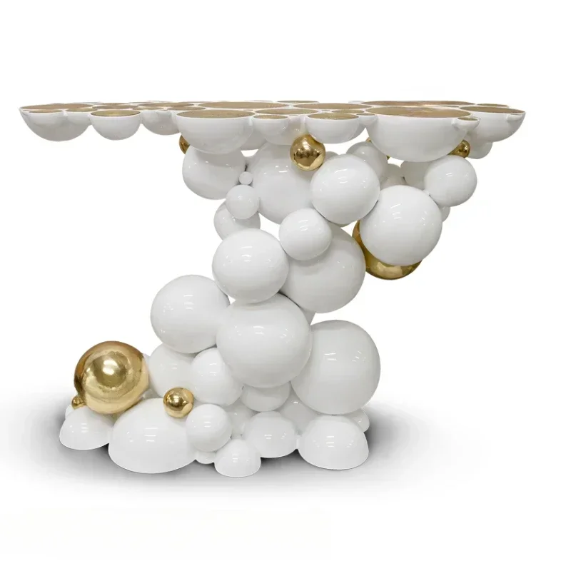 Custom Design Modern Luxury Stainless Steel Metal White And Gold Console Table With Mirrored Entrance Channel