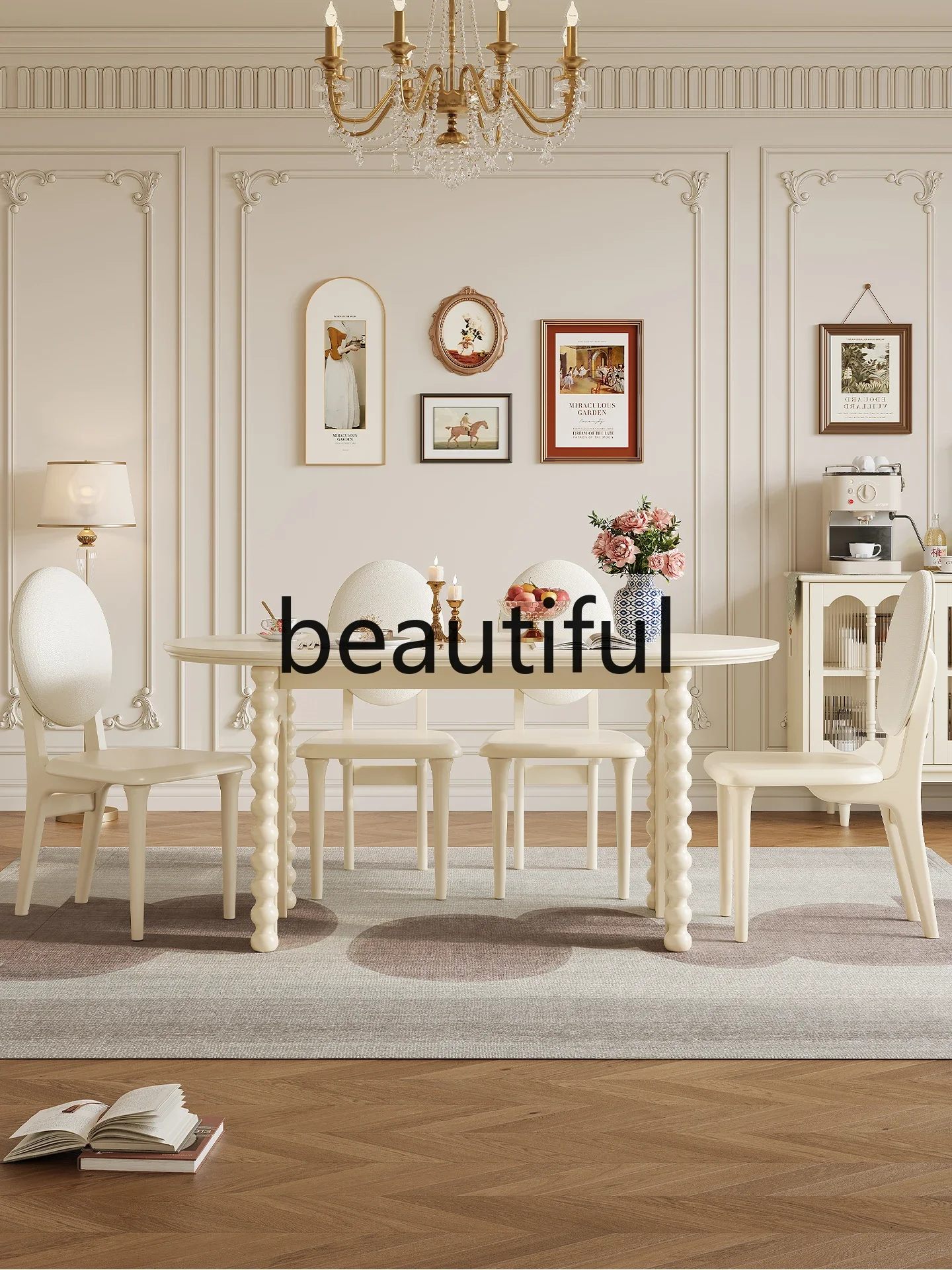 

X Dining table and chair combination family dining room Cherry wood oval dining table, all solid wood, table