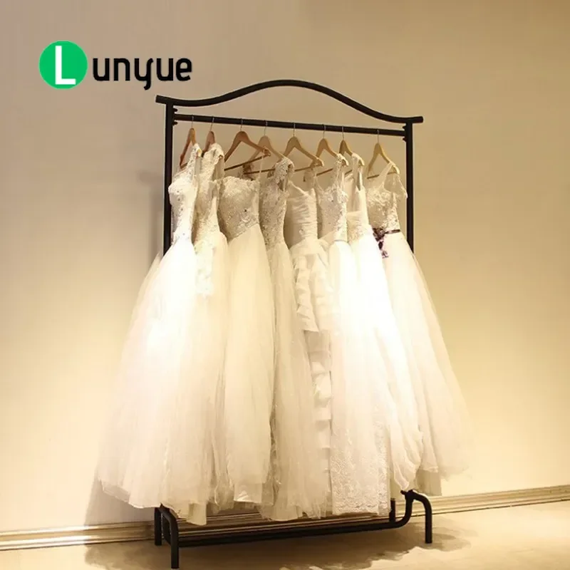 Gold Floor to Ceiling Dress Rack Wrought Iron Display Stand for Wedding Shop Clothing Store High Cabinet Hanger Elegant Decor