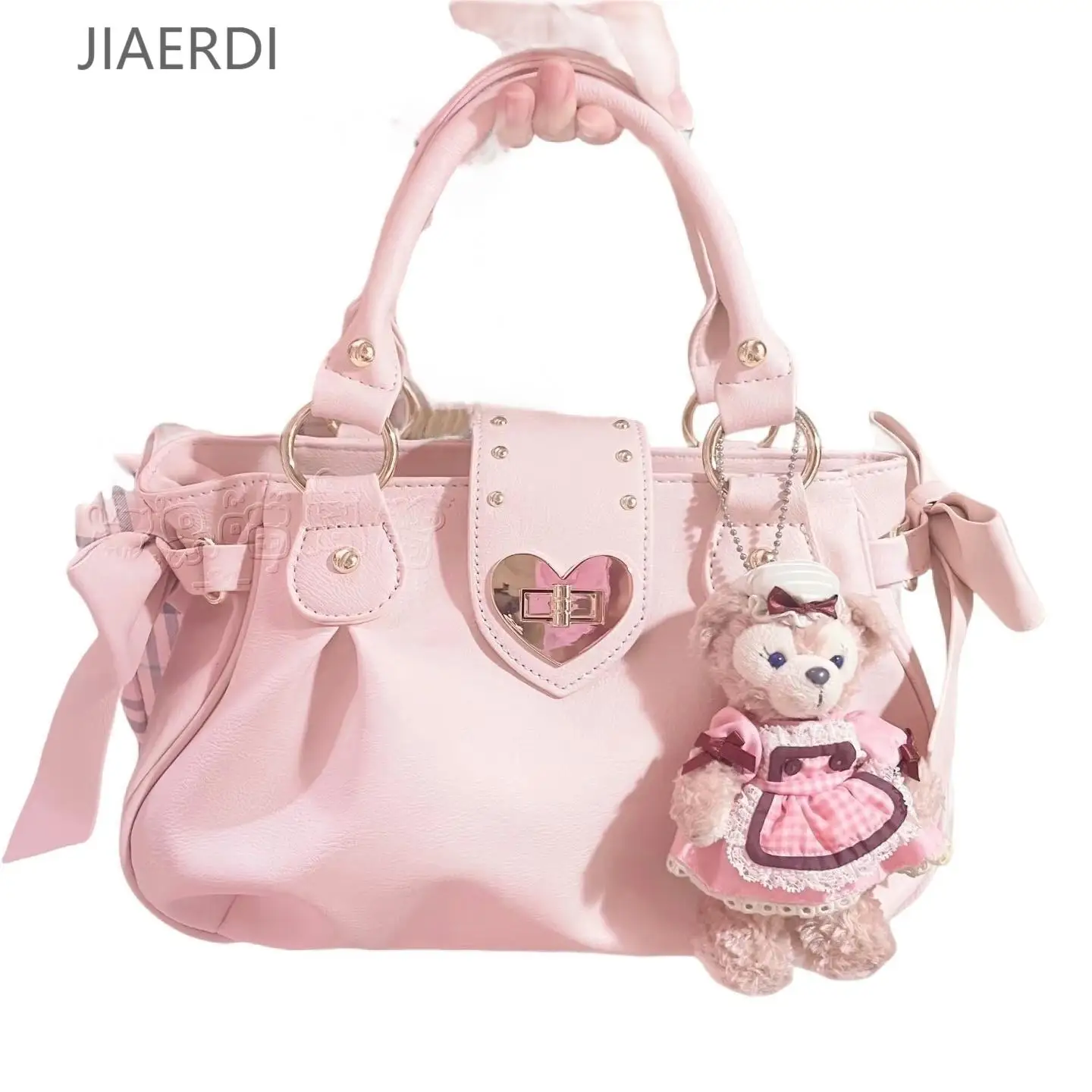 

Sweet Bow Lolita Pink Hand Bag Purse Women Harajuku Love Heart Soft Crossbody Bag Lady Kawaii Large Capacity Shoulder Bag Female