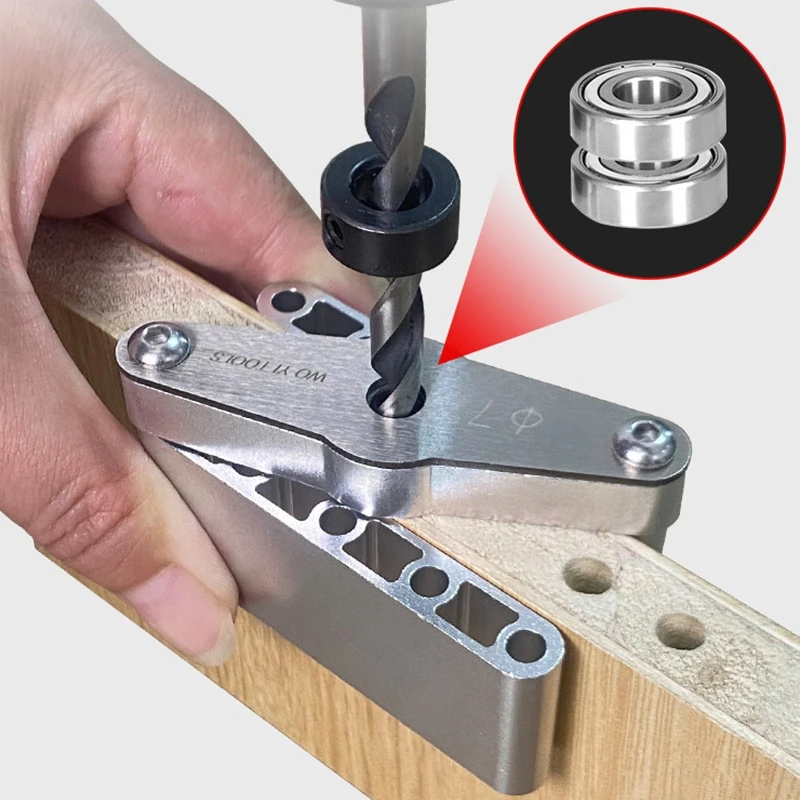 Woodworking Center Drilling Guide, Carbon Steel Two-Arm Tool with Pivoting Joints for Furniture Assembly and Panel Joining M4YD