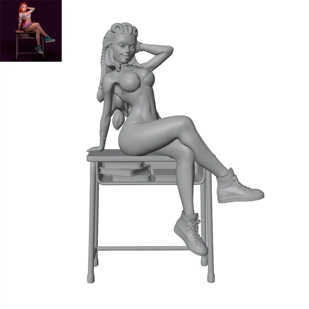 1/24/6 Desk ornament,Casual and trendy girl outfit, sexy girl resin model kit, GK mini 3D printed gray model statue, unpainted.