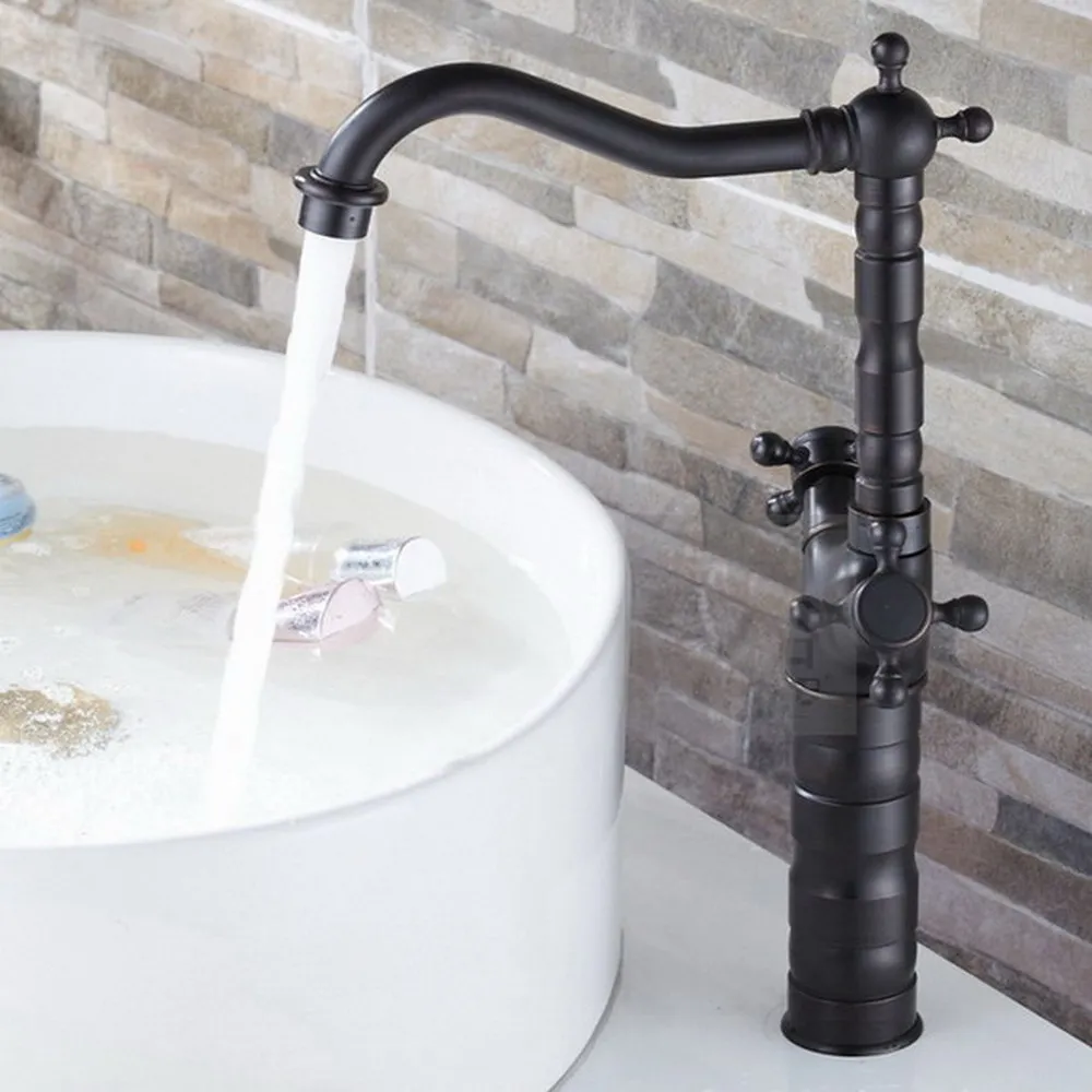 Black Oil Rubbed Brass Bathroom Sink Faucet Basin Mixer Tap Double Cross Handle Single Hole Hot and Cold Water Nnf162