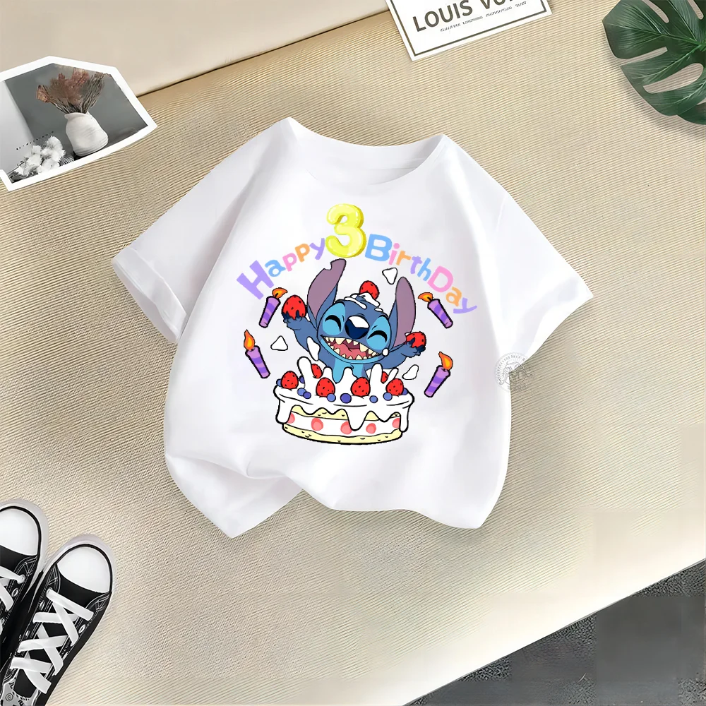 Disney Kids Fashion Crewneck Cotton Stitch Birthday T-shirt Boys Girls Toddler Casual Top Short Sleeve Boys T-shirt Summer