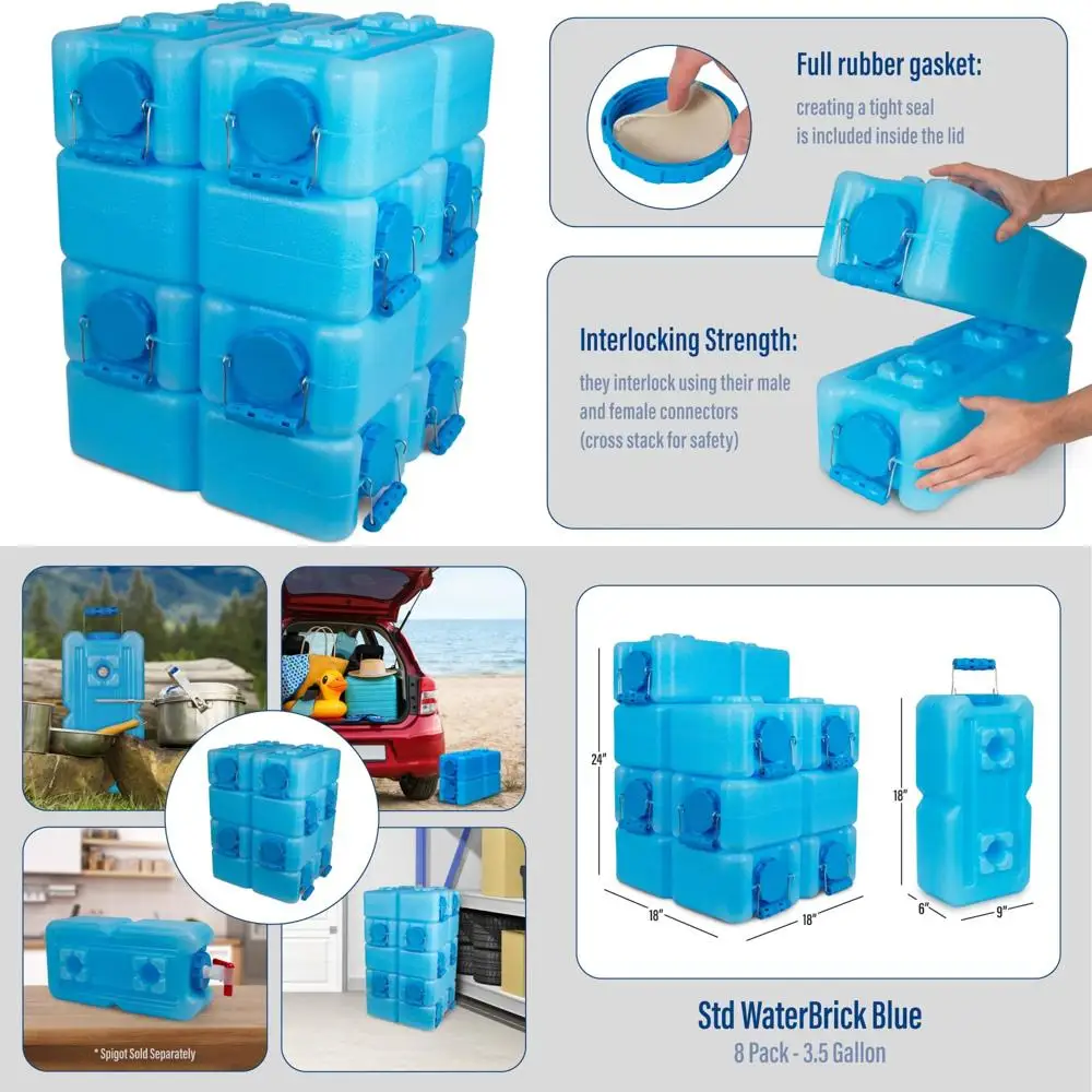 Emergency 6-Piece Stackable 3.5 Gallon Water Storage Containers | Durable and Compact for Disaster Preparedness