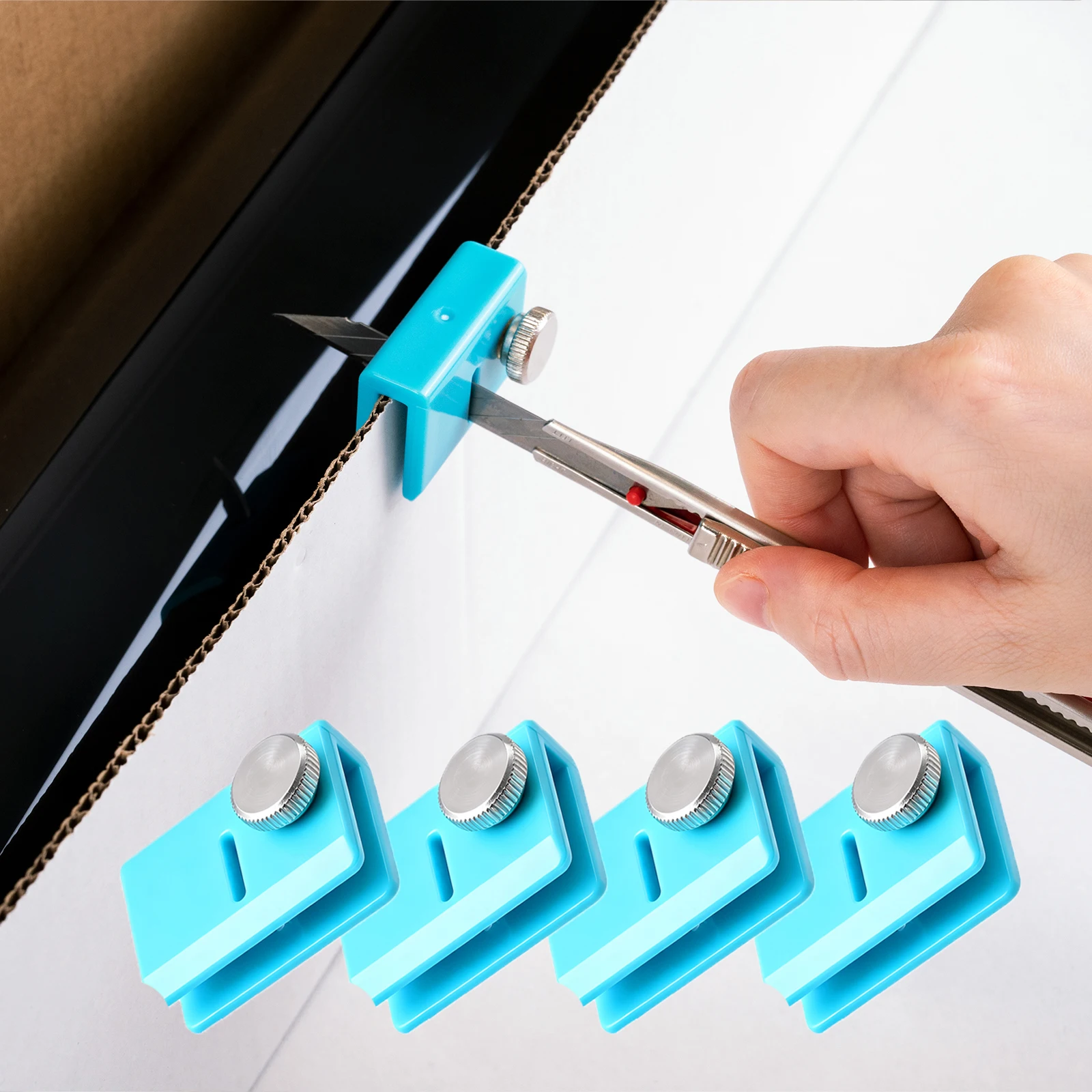 FOSHIO Window Tint Roll Cutting Guide Adjustable Vinyl Wrap Locator Clamp Blade-Guiding Straight Cut Clip for Large Film Rolls