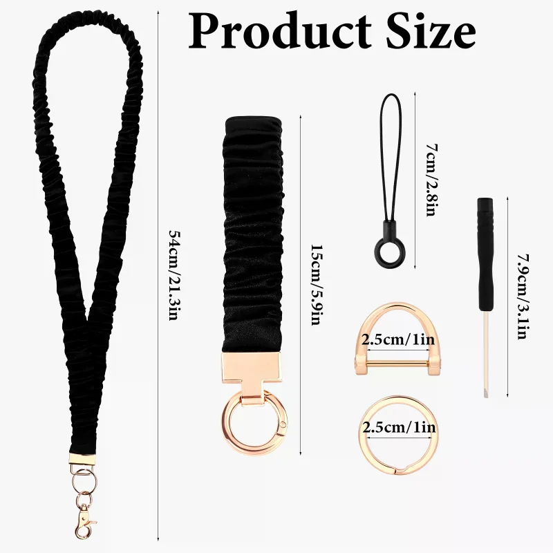 

Black Scrunchie Lanyards With Horizontal Badge Holder Stretchy Scrunchie Keychain Retractable Breakaway Scrunchie Lanyard Stretc