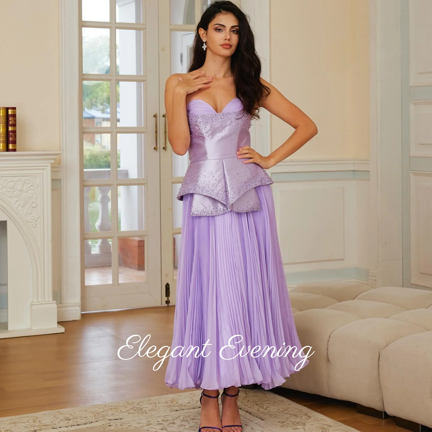Elegant Purple Prom Dresses for Women Sweetheart Evening Dress Sequins Beadings Saudi Arabia Women's Formal Dress Customized