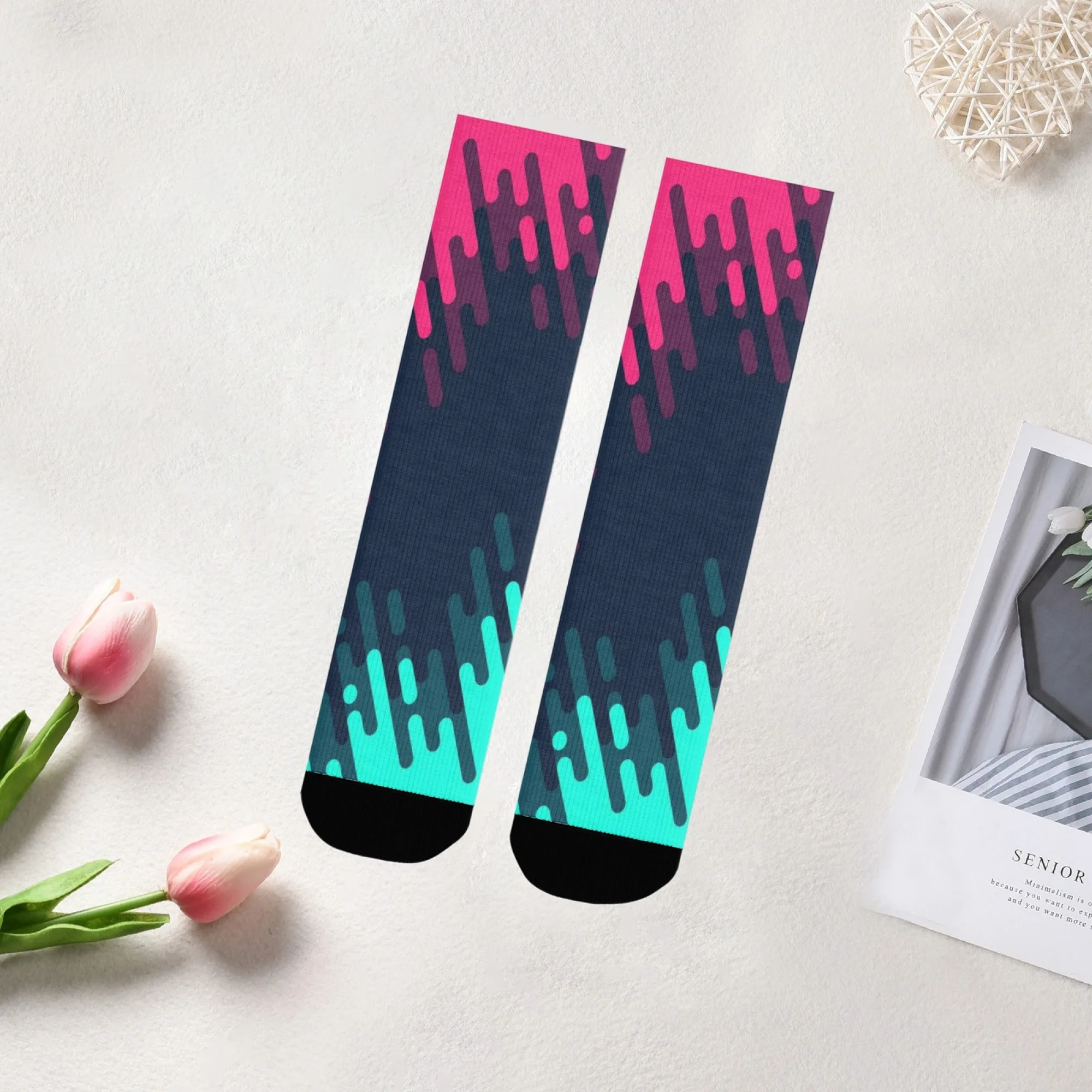 Cyber Geometric Socks Elastic Breathable Durable Men's Socks Casual Hiking Cycling Street Hip-hop Fashion Trendy Holiday Gift