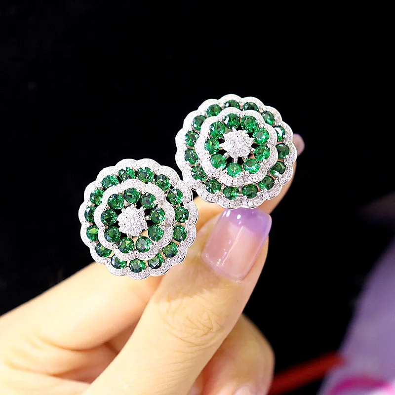 

ZOCA Custom Emerald Peony Flower Set Rose Set 925 Silver 5A Zircon Inlaid Earrings Open Ring Women's Luxury Jewelry Gift Party