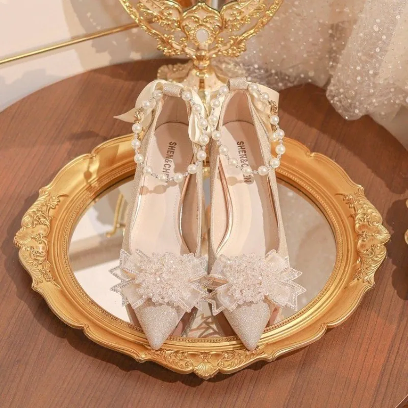 

Block Heel Single Shoes Women's Xia New Pointed Toe Shallow Mouth One Strap High Heels Without Tiredness