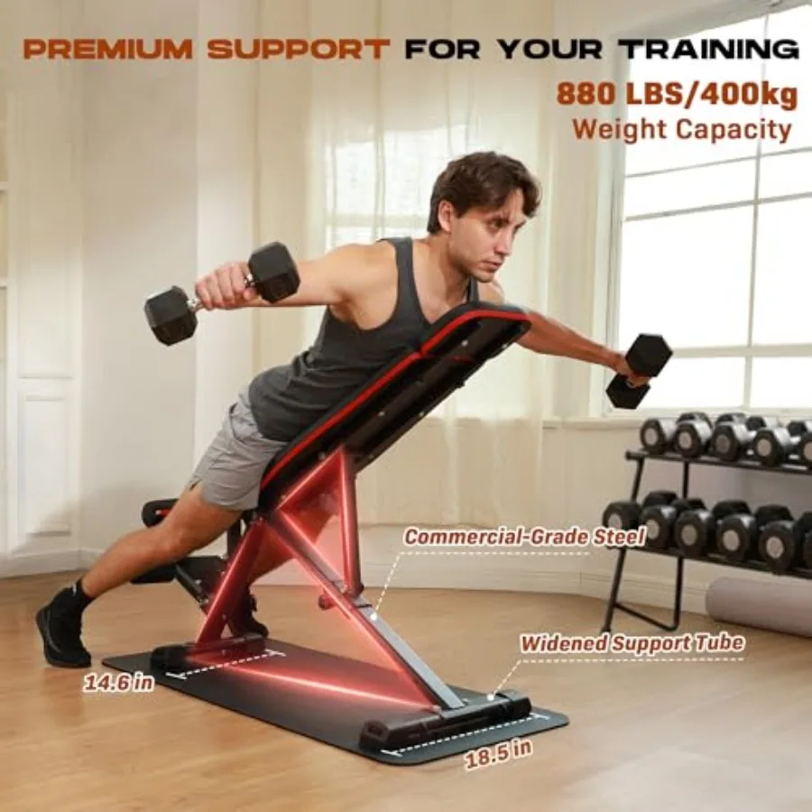 880LB 용량의 조절 가능한 웨이트 벤치와 전신 근력 훈련을 위한 확장형 헤드레스트: 접이식 디자인으로 홈트레이닝에 이상적