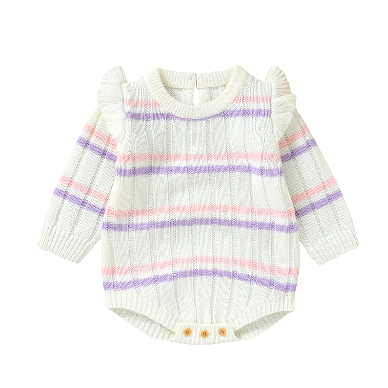 Sweet Baby Girls Autumn Winter Long Sleeve Rompers For 0-18 Months Newborns Knitted Acrylic O-neck Infant Jumpsuit Bodysuit