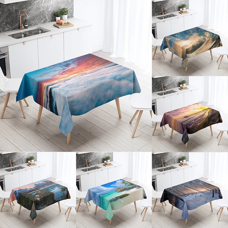 

Nature Scenery Tablecloth Beach Scenery Printed Tablecloth Party Restaurant Table Decoration Stain Resistant & Waterproof