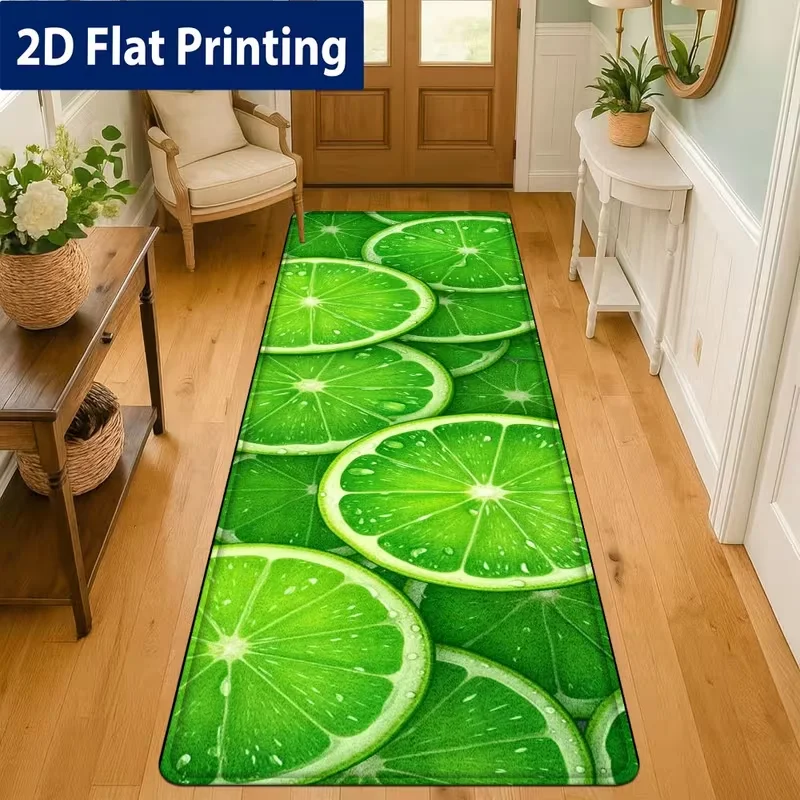 Fresh Citrus Fruit Slice Runner Rug Orange Lime Lemon Print Carpet Hallway Kitchen Bedroom Entryway Mat Tropical Indoor Decor