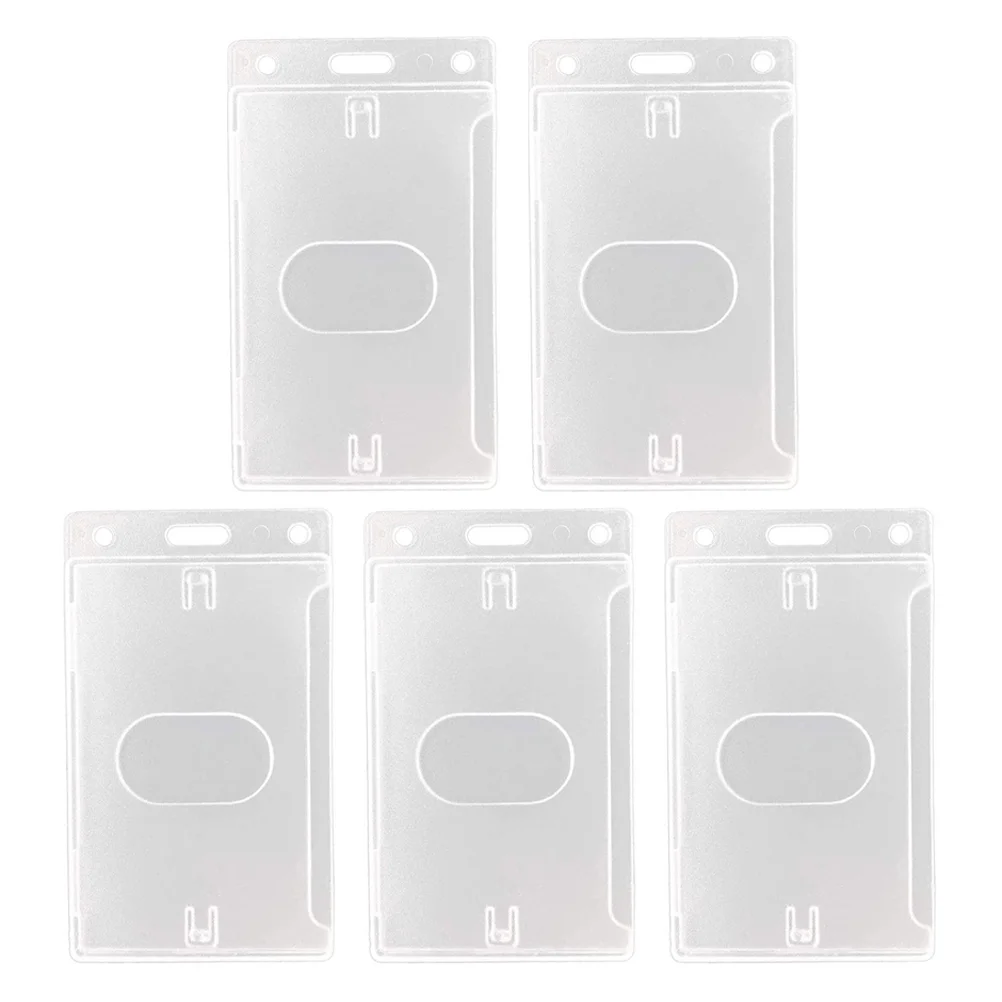 5 Pcs Transparent Card Holder Rigid Plastic Badge Holders for Id Cards Protector Side Insert Material Office School